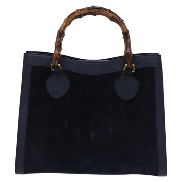 GUCCI Bamboo Hand Bag Suede Leather Navy Gold 002 0260 002 0260 - Picture 2 of 16